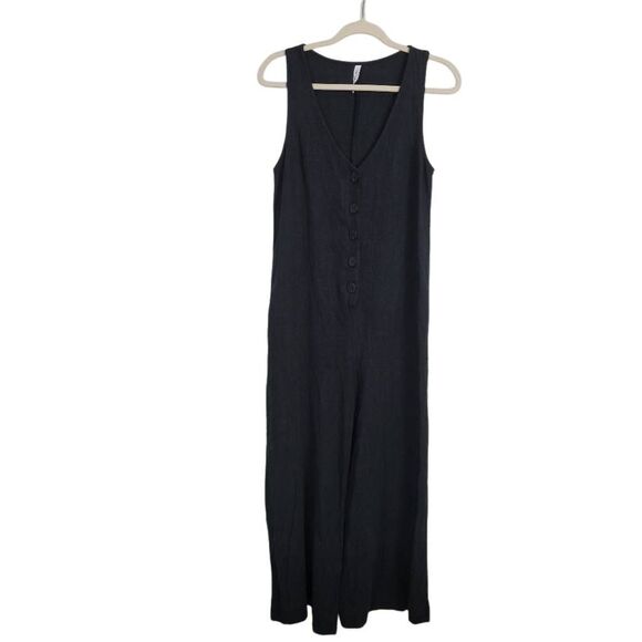 Rachel Palley Linen Rayon Jumpsuit Sz L Button Front Sleeveless Ankle Wide Leg - Picture 3 of 13